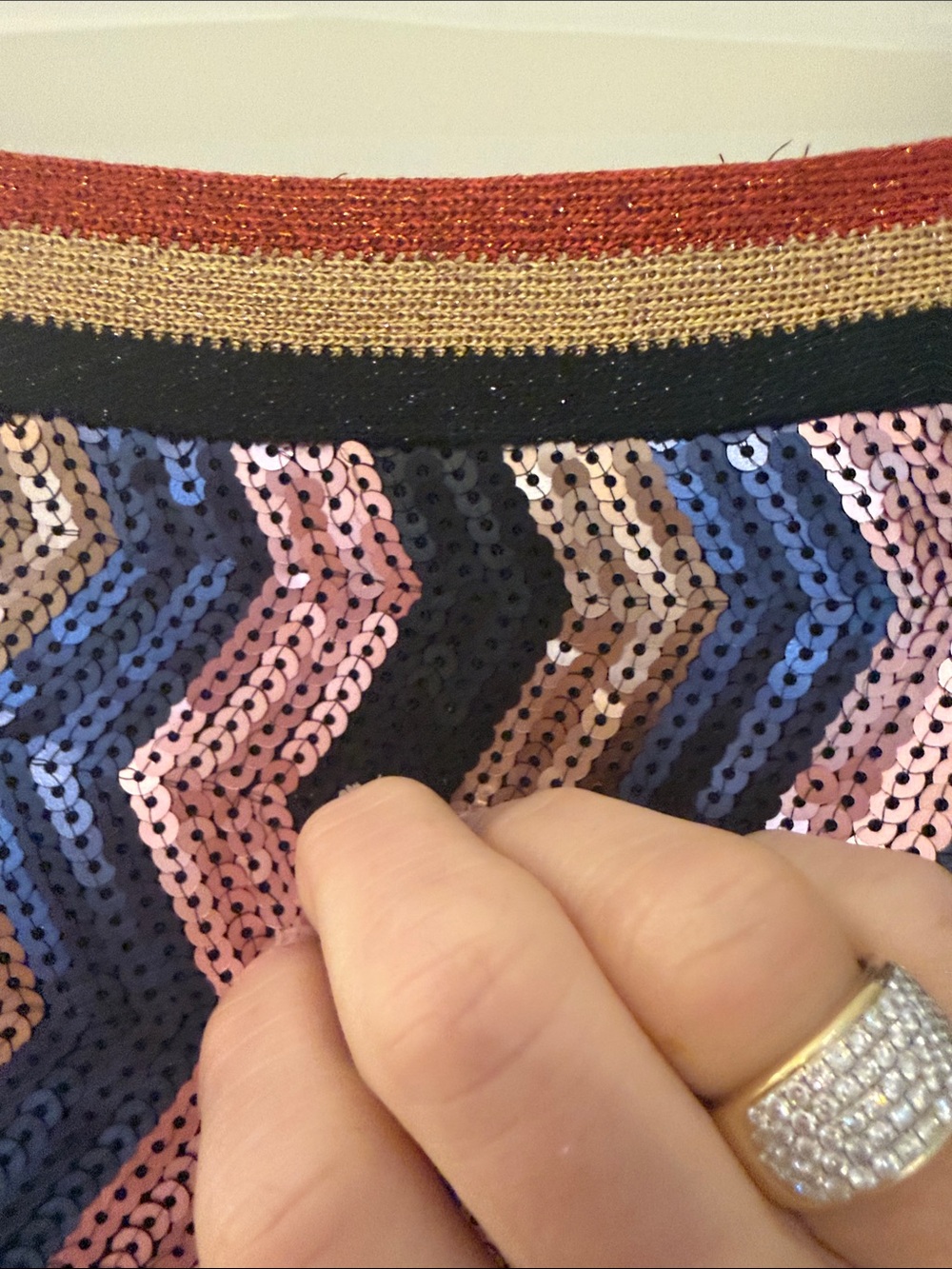 Chevron Sequin Midi Skirt in Pink, Blue & Black - Picture 3 of 6